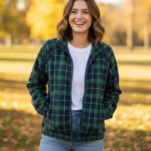 Vintage 80s Tartan Plaid Funnel Neck Jacket Reversible Full Zip Windbreaker Sz M